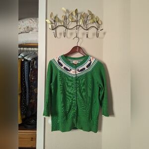 L.L. Bean Green Fair Isle Whales Nautical Sweater